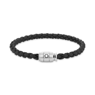 Armband aus Stahl mit 3 Ringen und schwarzem Leder