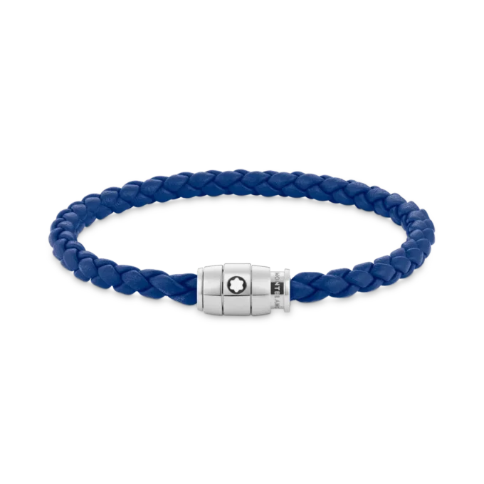 Armband Stahl 3 Ringe zum Verschließen und blaues Leder