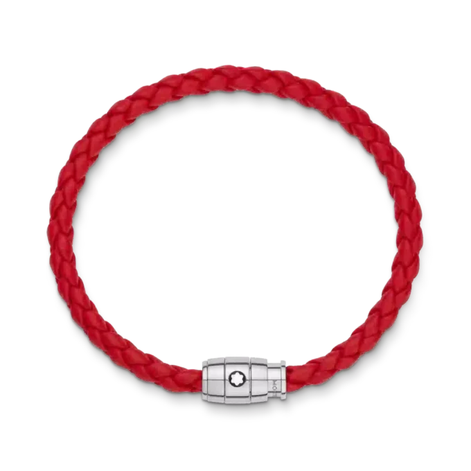 Armband Stahl 3 Ringe zum Verschließen und rotes Leder