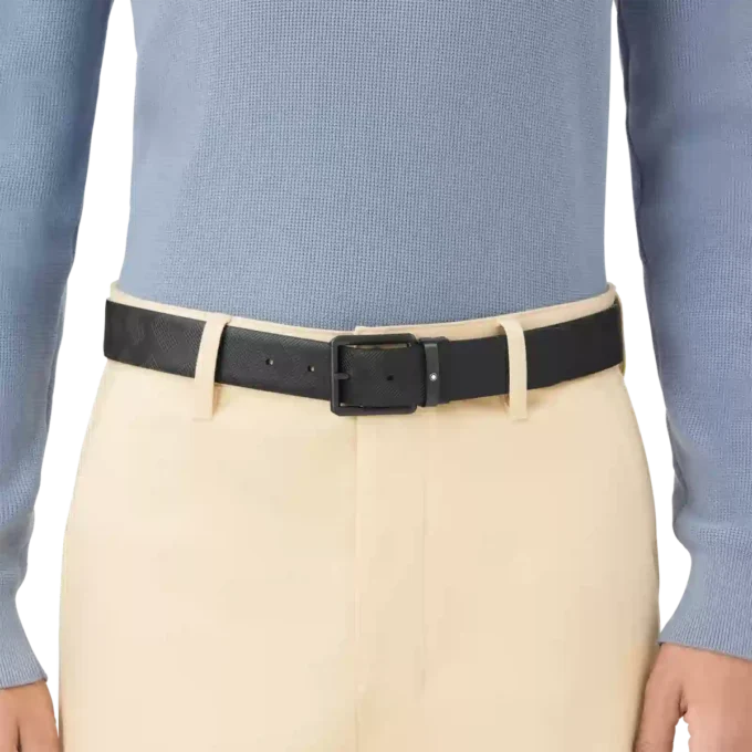 Bedruckter schwarz/einfarbig schwarzer 35 mm breiter Ledergürtel, beidseitig tragbar
