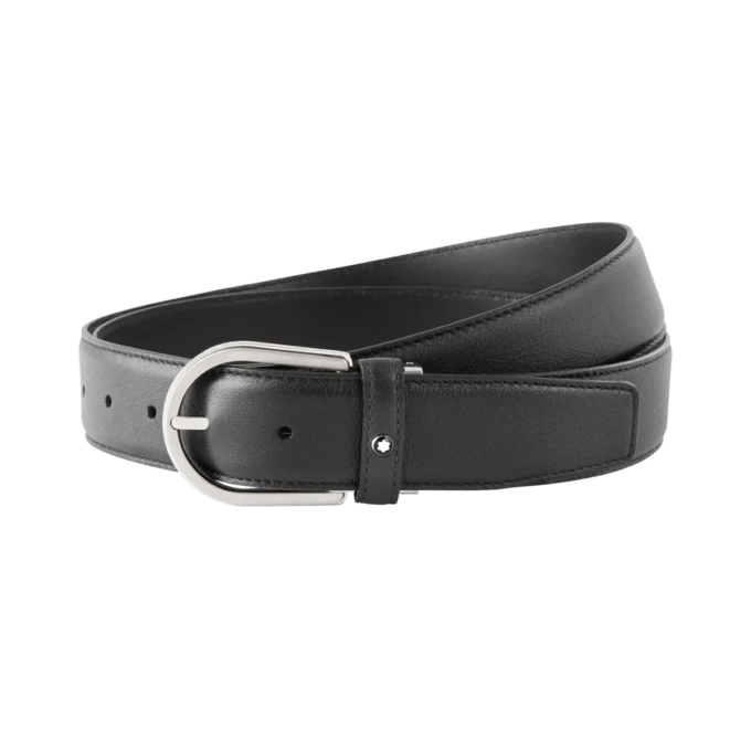 Grauer 35-mm-Ledergürtel mit Hufeisen-Schnalle