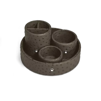 Großes rundes Schreibtisch-Tablett aus Straußenleder mit Prägung