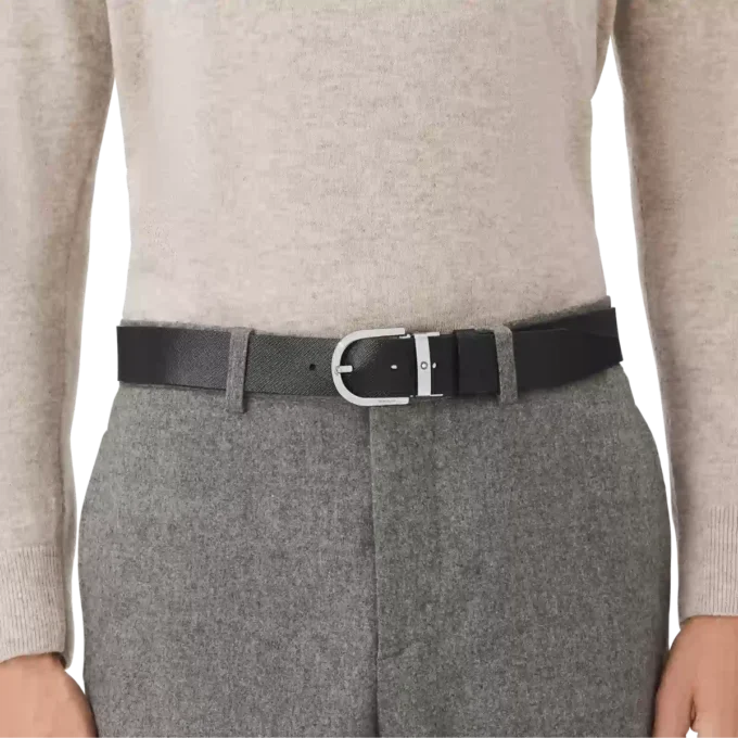 Hufeisen-Schnalle, schwarz bedruckt/Mosto, 35 mm, wendbarer Ledergürtel