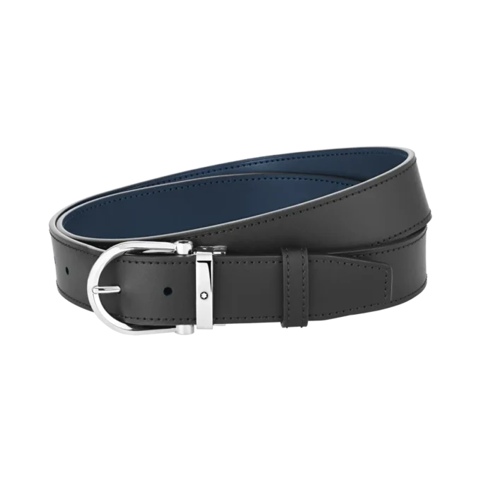 Hufeisen-Schnalle schwarz/blau 35 mm wendbarer Ledergürtel