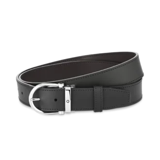 Hufeisen-Schnalle schwarz/braun 35 mm wendbarer Ledergürtel