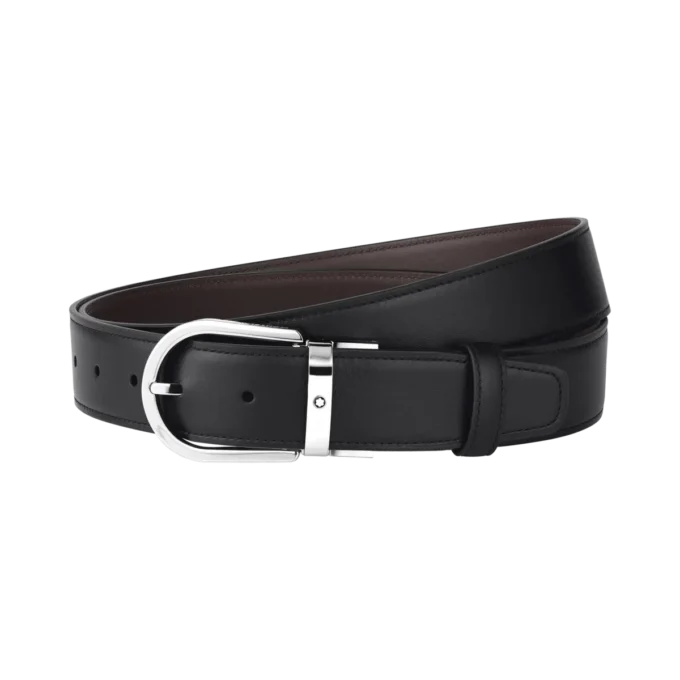 Hufeisen-Schnalle schwarz/hellbraun 35 mm Ledergürtel