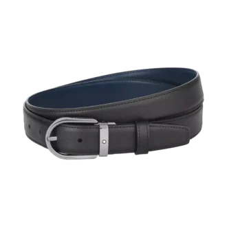 Hufeisenförmige Schnalle schwarz/blau 30 mm Wende-Ledergürtel