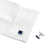 Manschettenknöpfe, rechteckig aus Edelstahl mit blau gemusterter Einlage