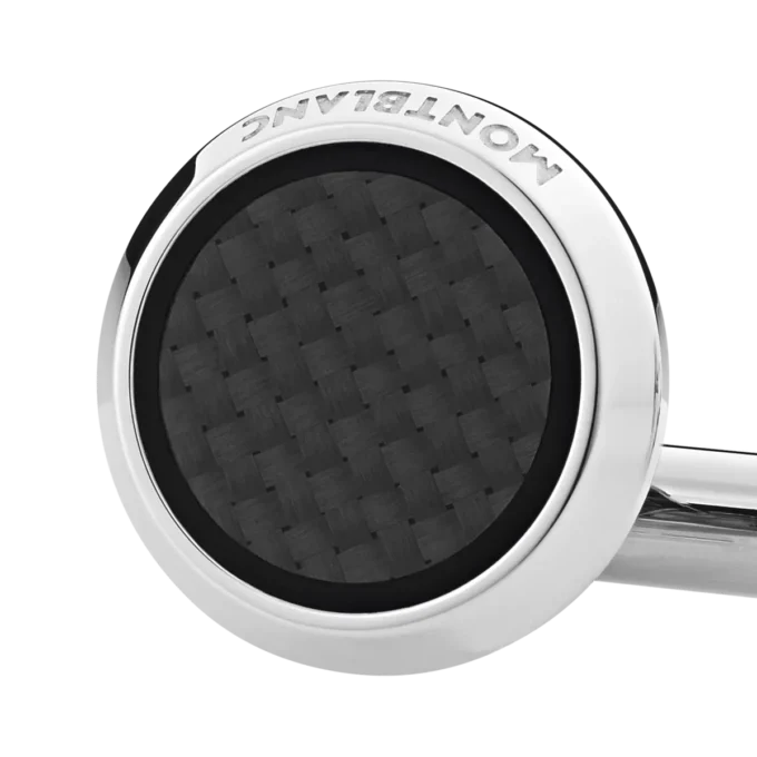 Manschettenknöpfe, rund, aus Edelstahl mit Einlage in Carbonoptik