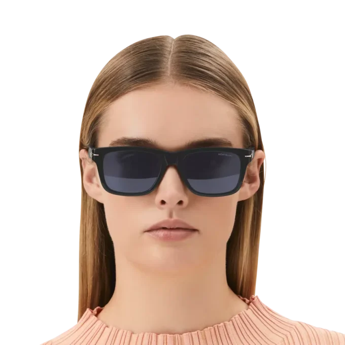 Rechteckige Sonnenbrille mit schwarzem Acetatrahmen