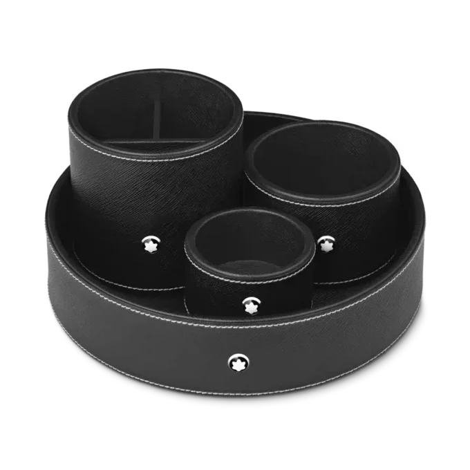 Runde Schreibtischablage aus schwarzem Leder (klein)