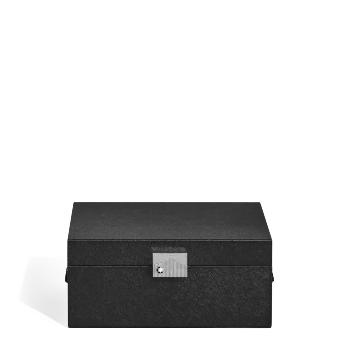 Schreibgeräte-Sammlerbox aus schwarzem Leder